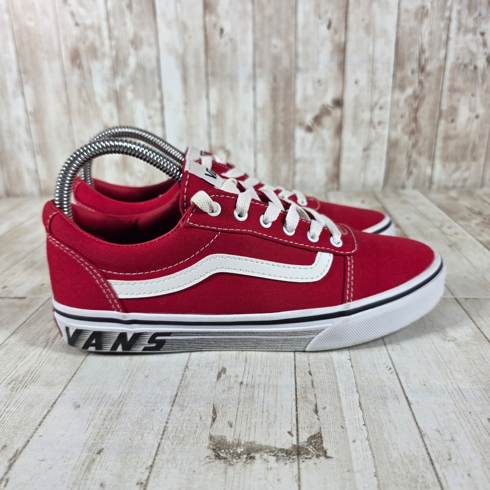Vans Ward Red Canvas Low Top Sneakers Shoes Youth 5 Womens 6.5‎ Logo Midsole